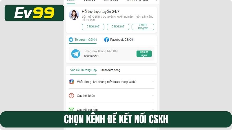 Chọn kênh để kết nối CSKH