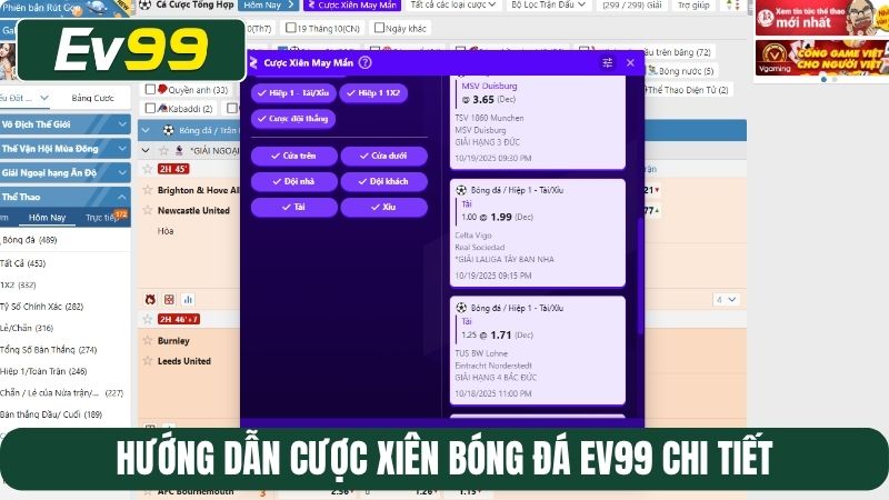Hướng dẫn cược xiên bóng đá EV99 chi tiết