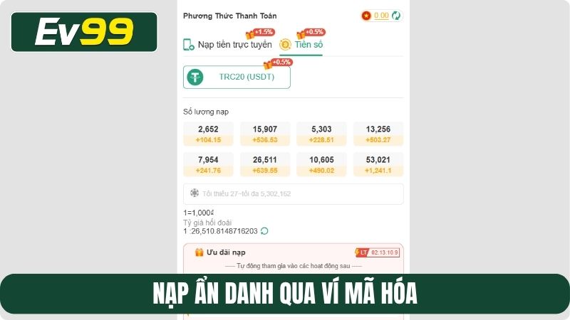 Nạp ẩn danh qua ví mã hóa
