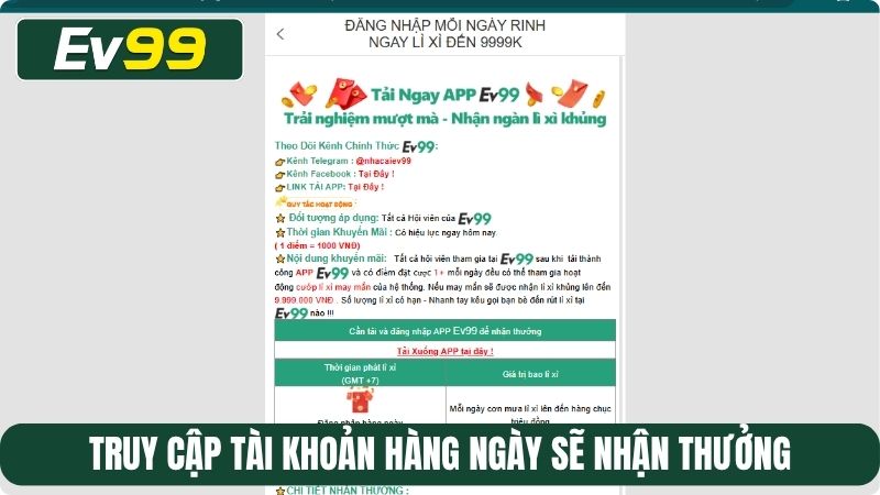 Truy cập tài khoản hàng ngày sẽ nhận thưởng
